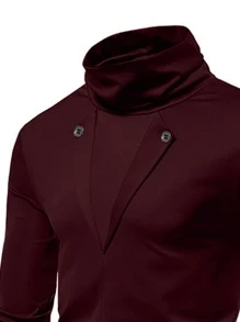 男士时尚立领二合一长袖 T 恤 - 紫紅色 - 查看 3