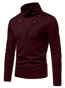 男士时尚立领二合一长袖 T 恤 - 紫紅色 - 查看 4