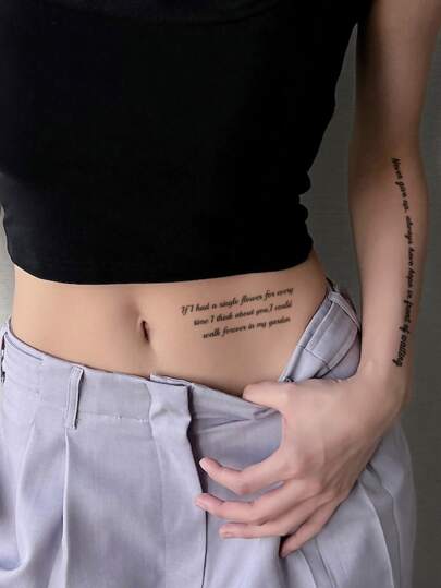 STARTTOOS Small Floral Arm Tattoo Stickers - Black Minimalist Fine Line Inspirational English Word Phrase Designs, Y2K Temporary Fake Tattoos For DIY, Anime Conventions, Festivals, Valentine's Day, Party Gifts, Suitable For Wrist, Ankle, Shoulder, Neck, Collarbone, Waterproof Realistic Tattoo Stickers