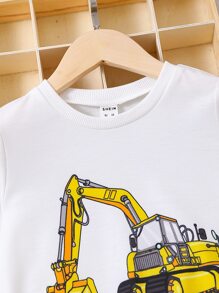 SHEIN Toddler Boys Excavator Print Pullover & Joggers - Black and White - View 3