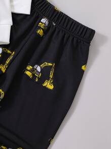SHEIN Toddler Boys Excavator Print Pullover & Joggers - Black and White - View 4