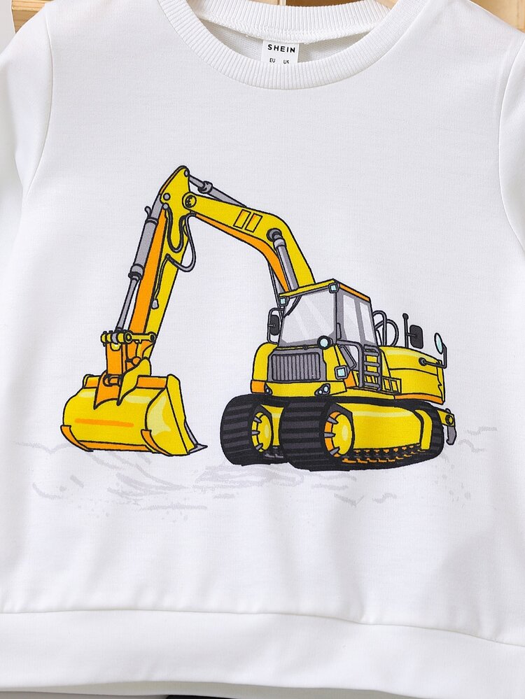 SHEIN Toddler Boys Excavator Print Pullover & Sweatpants - Black and White - View 5