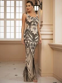 LOVE&LEMONADE Cut Out Back Mermaid Hem Sequin Formal Dress - Multicolor - View 4