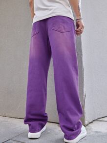 Manfinity Hypemode Loose Fit Men's Straight Leg Jeans With Slant Pockets - Purple - View 5
