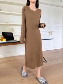 DAZY Drop Shoulder Lounge Dress - Brown - View 3