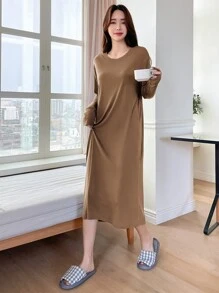 DAZY Drop Shoulder Lounge Dress - Brown - View 5