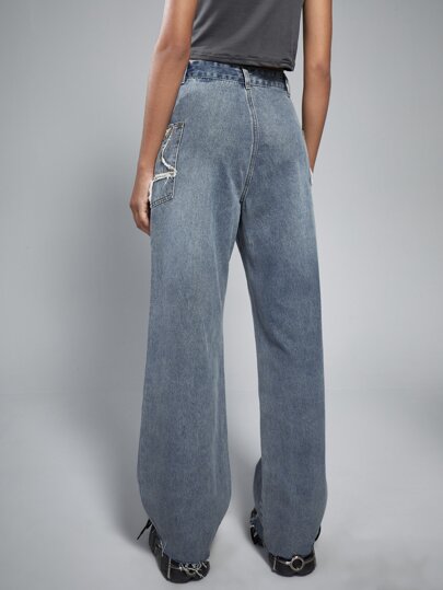 Grunge Punk Ripped Raw Hem Flare Leg Jeans