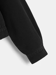 CovetEZ 大碼落肩袖牛仔夾克 - 黑色 - 查看 4