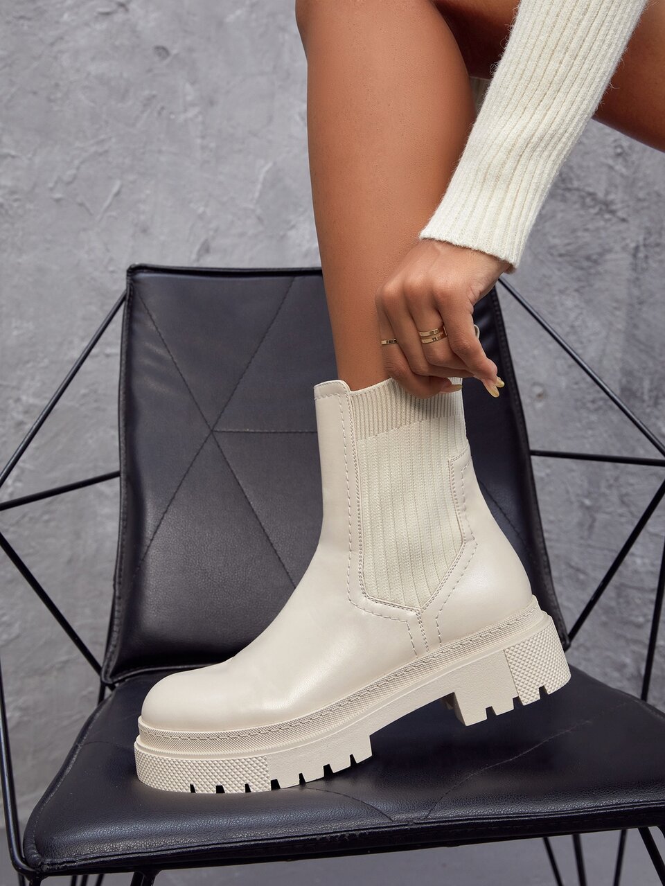 CUCCOO DOLLMOD Women Shoes Fashion High Top Slip-On Thick Sole Beige Sock Boots Vacation Shoes Summer Back To School Shoes College Student Shoes
