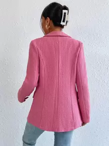 SHEIN Privé 青果領開門襟粗花呢西裝外套 - 粉色 - 查看 2