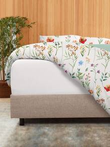 Flower & Leaf Print Duvet Cover Set Without Filler - Multicolor - View 3