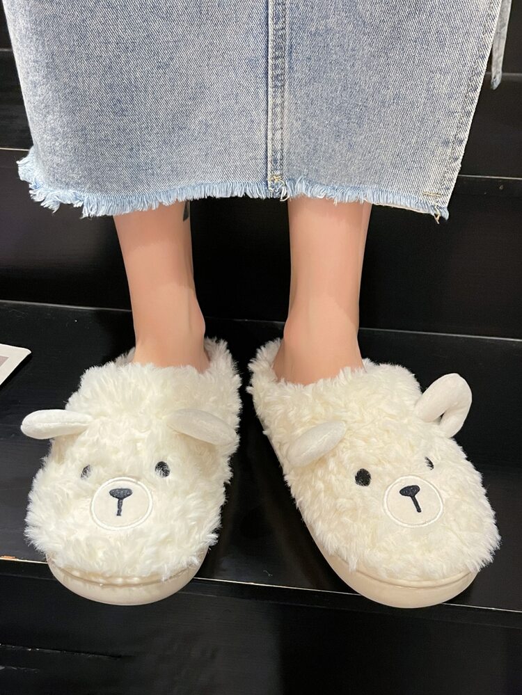 Cartoon Sheep Design Fluffy Novelty Slippers - Beige - View 3