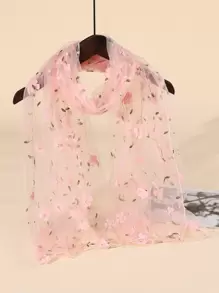 Flower Embroidered Scarf - Pink - View 1