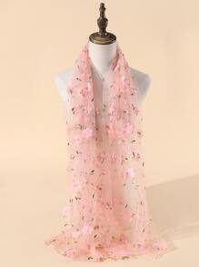 Flower Embroidered Scarf - Pink - View 2