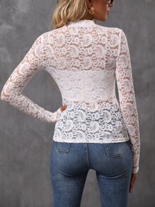 SHEIN Privé Top transparente con encaje sin sujetador - Blanco - Ver 2