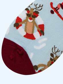 1pair Men's Swimming Ring Santa Claus & Reindeer Mid-calf Socks - Multicolor - View 4