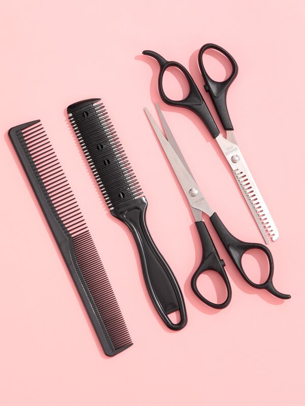 Hair Tool Set Shaving Hair To Scissors Teeth Scissors Flat Scissors Comb Beauty Tools Black