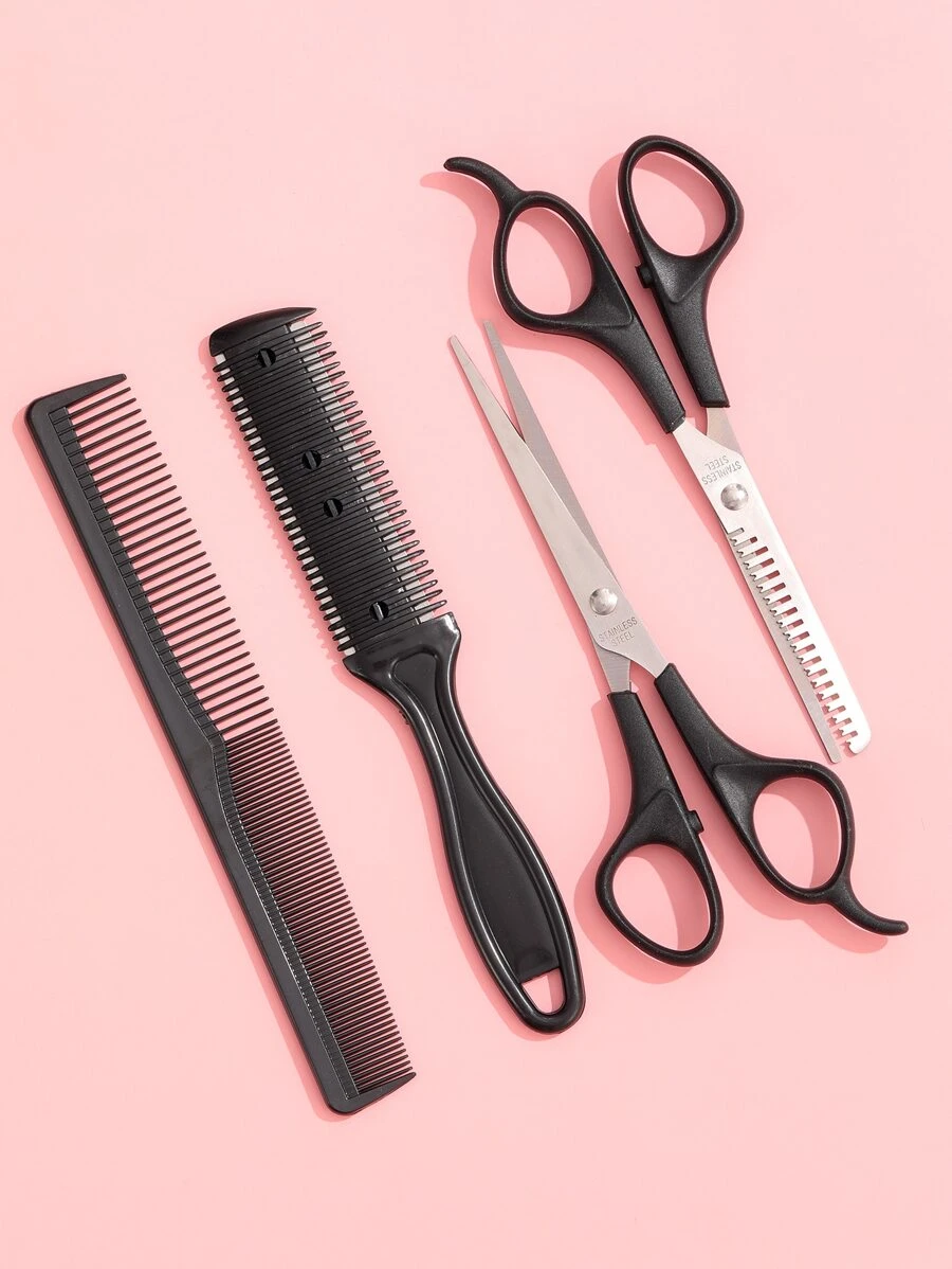 Hair Tool Set Shaving Hair To Scissors Teeth Scissors Flat Scissors Comb Beauty Tools,Hair,Travel,Hair Products,Hair Tools,Hair Stuff,Barber,Barber Accessories,Barbershop,Hairdressing Equipment - Black - View 1