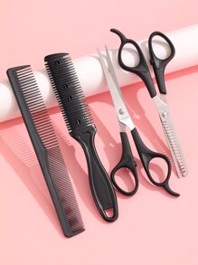 Hair Tool Set Shaving Hair To Scissors Teeth Scissors Flat Scissors Comb Beauty Tools,Hair,Travel,Hair Products,Hair Tools,Hair Stuff,Barber,Barber Accessories,Barbershop,Hairdressing Equipment - Black - View 3