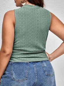 SHEIN Essnce Áo hai dây Plus Size Xù Tranh thêu màu trơn Giải trí - Màu xanh Bạc hà - Xem 2