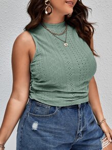 SHEIN Essnce Áo hai dây Plus Size Xù Tranh thêu màu trơn Giải trí - Màu xanh Bạc hà - Xem 5