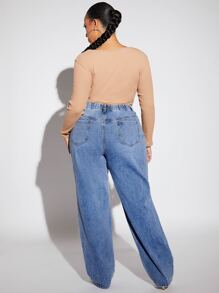 SHEIN SXY 大碼高腰直筒牛仔褲 - 淺色水洗藍 - 查看 2