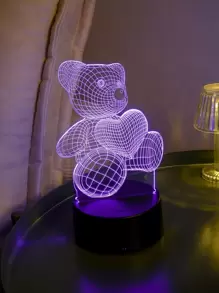 1pc 3D Heart Teddy Bear Acrylic Visual Night Light & LED Home Ambient Decor Night Lamp, Suitable For Bedroom, Study, Living Room And More - Multicolor - View 3