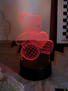 1pc 3D Heart Teddy Bear Acrylic Visual Night Light & LED Home Ambient Decor Night Lamp, Suitable For Bedroom, Study, Living Room And More - Multicolor - View 9