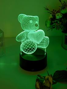 1pc 3D Heart Teddy Bear Acrylic Visual Night Light & LED Home Ambient Decor Night Lamp, Suitable For Bedroom, Study, Living Room And More - Multicolor - View 5