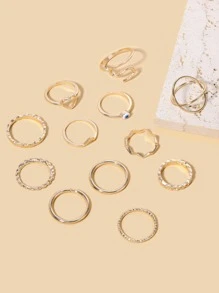 12入組心和邪惡之眼設計戒指 - 金黃色 - 查看 5