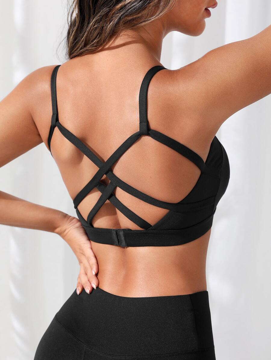 Criss Cross Back Sports Bra - Black - View 1