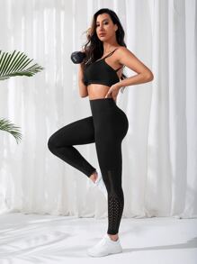 Criss Cross Back Sports Bra - Black - View 4