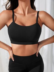 Criss Cross Back Sports Bra - Black - View 5