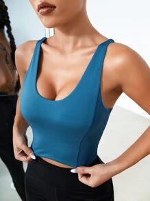 Yoga Sxy Light Support Criss Cross Backless Sports Bra - Dusty Blue - View 2