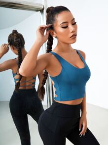 Yoga Sxy Light Support Criss Cross Backless Sports Bra - Dusty Blue - View 3