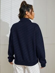 INAWLY Half Zipper Drop Shoulder Sweatshirt - Navy Blue - View 2