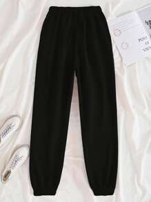 SHEIN EZwear Solid Slant Pocket Joggers - Black - View 2