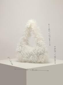Minimalist Fuzzy Shoulder Bag - Beige - View 5
