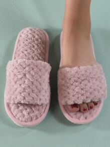 Wheat Spike Soft Plush Slippers - Dusty Pink - View 1