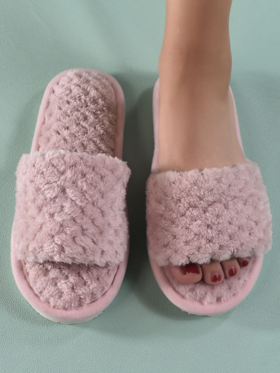 Wheat Spike Soft Plush Slippers - Dusty Pink - View 1