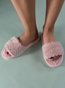 Wheat Spike Soft Plush Slippers - Dusty Pink - View 3