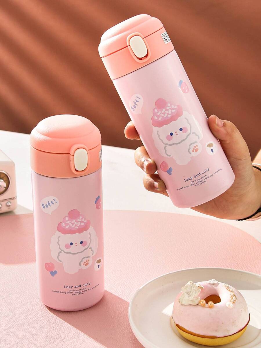 1pc Cartoon & Slogan Graphic Insulated Bottle - Multicolor - View 1