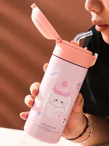 1pc Cartoon & Slogan Graphic Insulated Bottle - Multicolor - View 3