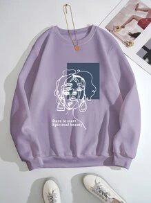 INAWLY Quần áo thể thao nữ Con số Slogan Giải trí - Màu tím hoa cà - Xem 1