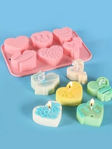 1個 6 分格愛心矽膠蠟燭模具,適用於肥皂、樹脂、蠟燭、馬芬、蛋糕、巧克力模具,情人節和母親節禮物 - 粉色 - 查看 4