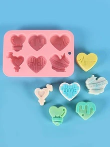 1個 6 分格愛心矽膠蠟燭模具,適用於肥皂、樹脂、蠟燭、馬芬、蛋糕、巧克力模具,情人節和母親節禮物 - 粉色 - 查看 6