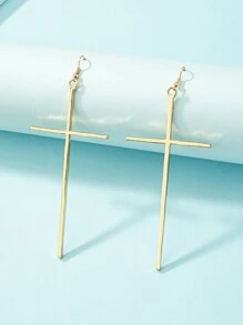 Cross Drop Earrings - Yellow Gold - View 2