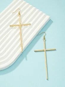 Cross Drop Earrings - Yellow Gold - View 3