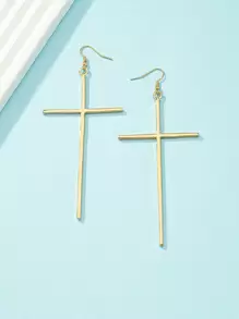 Cross Drop Earrings - Yellow Gold - View 5