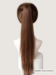 Medium Straight Ponytail Synthetic Hair Extension - Light Brown - View 2